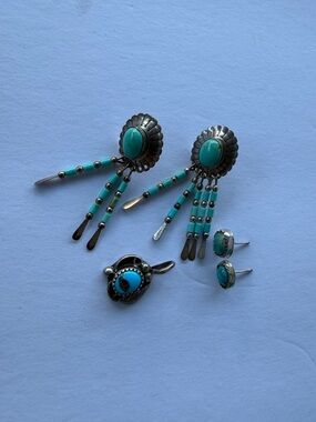 Scrap Turquoise Silver Southwestern Earrings and pendant jewelry